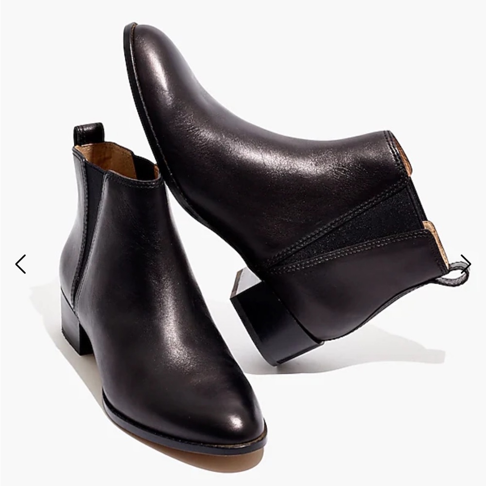 Gently Used! Madewell Carina Black Leather Block Heel Chelsea Ankle Boots Size 9